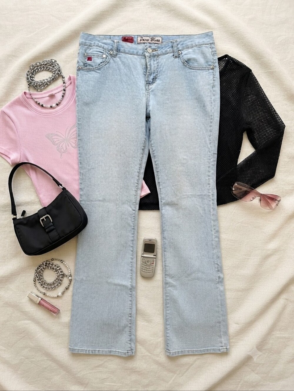 Y2K Paris Blues Low Rise Flare Light Wash Denim Jeans Pants